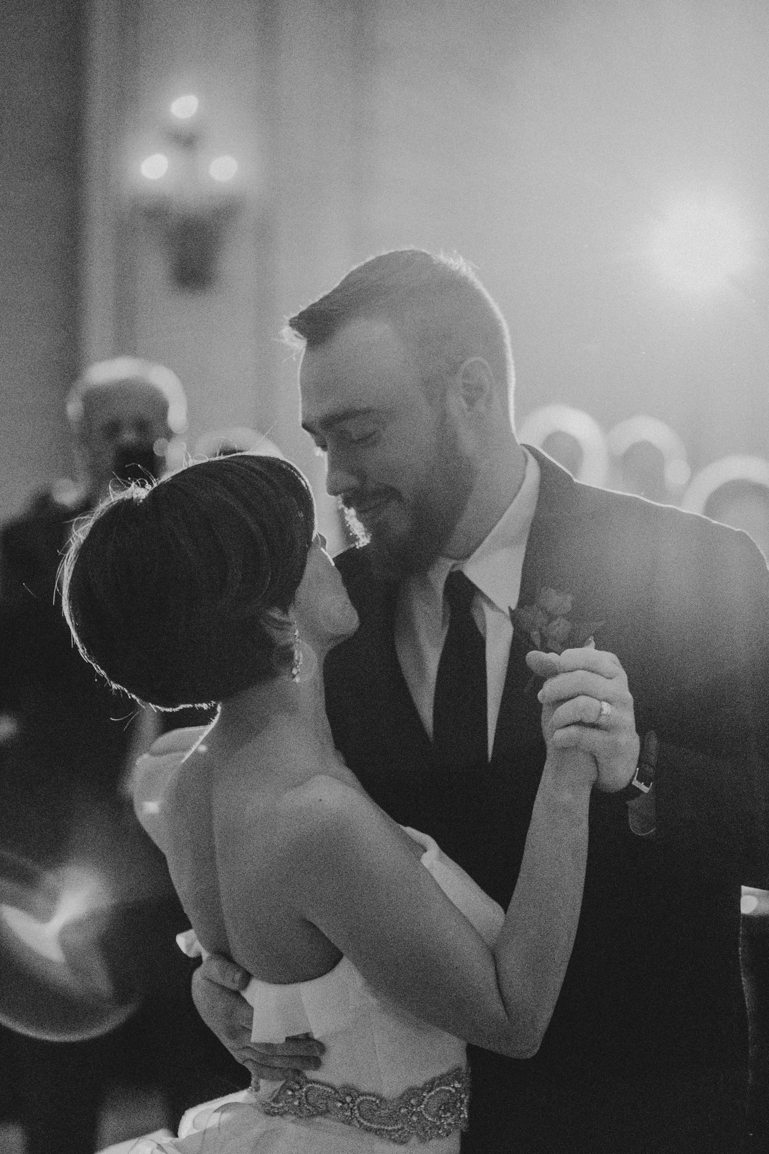 bride and groom up close during first dance