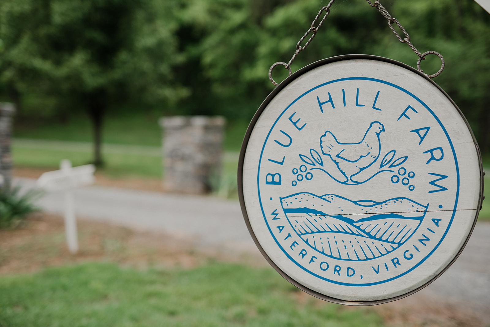The sign for Blue Hill Farm in Waterford, VA greets guests as they enter. 