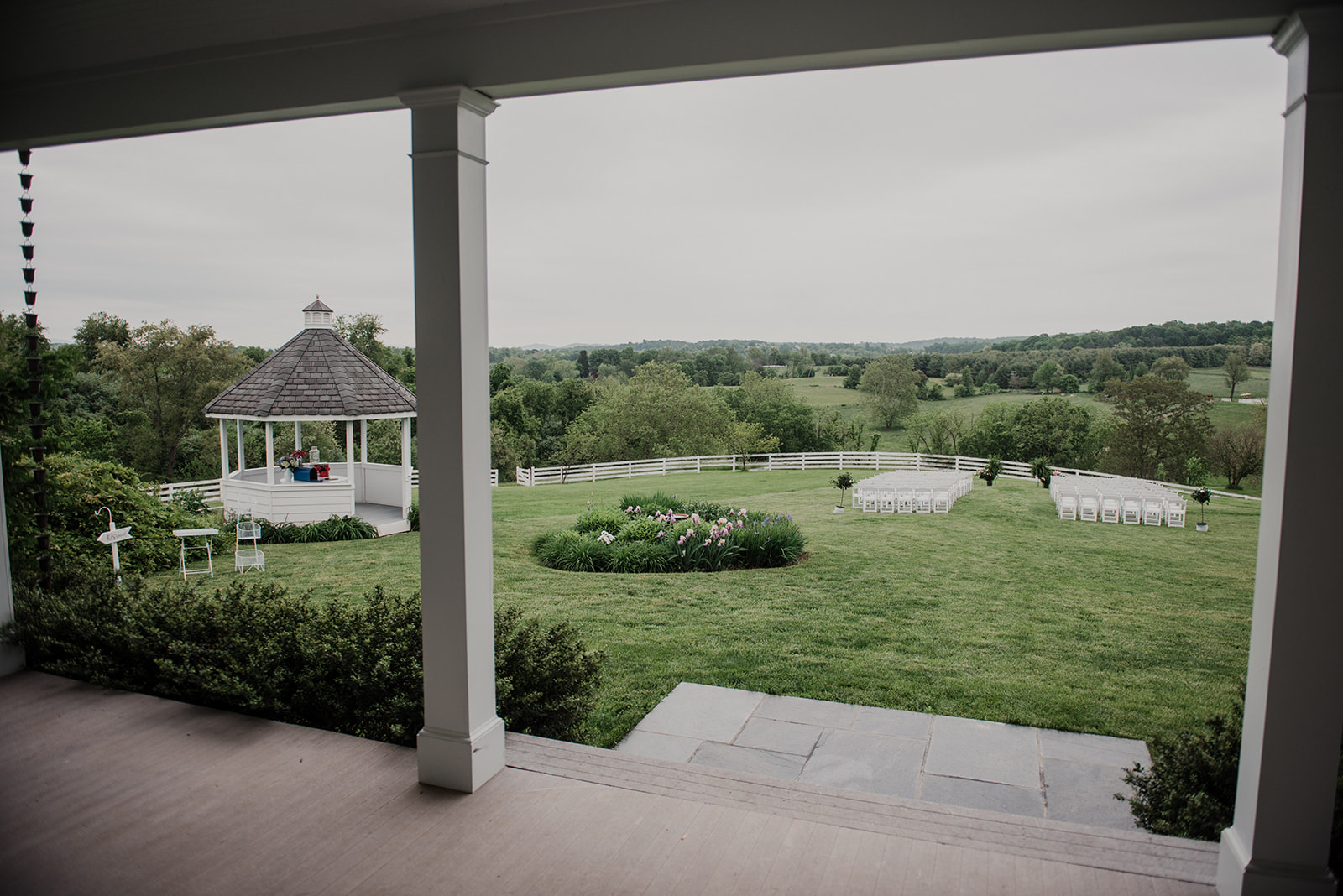A view of the outdoor wedding ceremony site at Blue Hill Farm in Waterford, VA. 