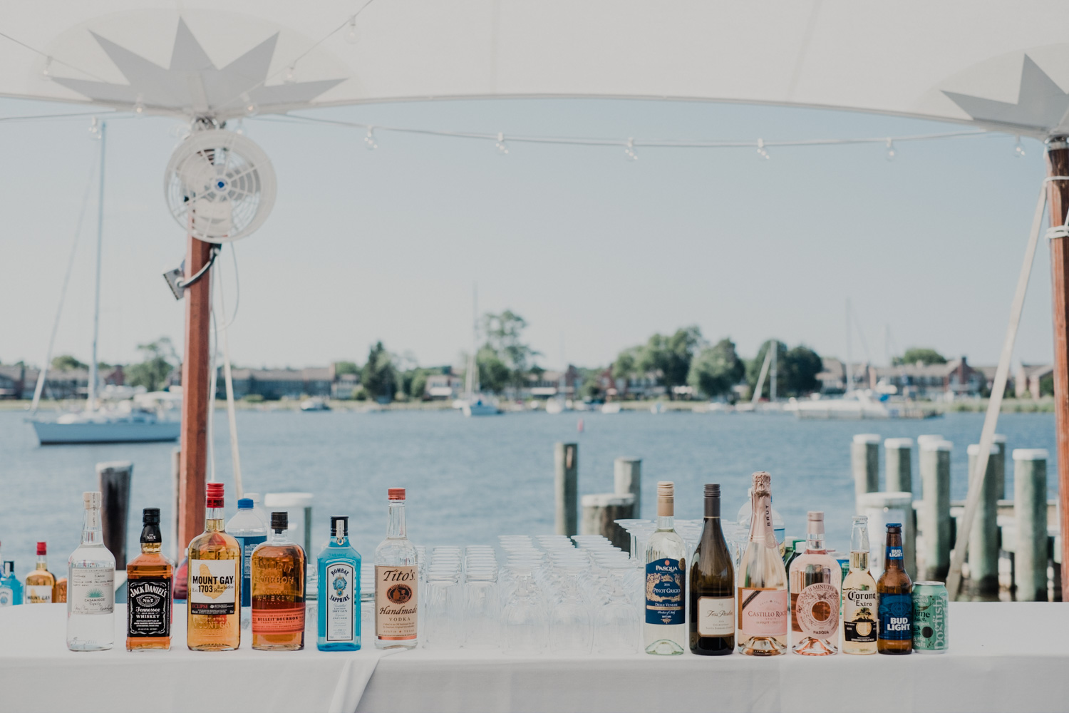 reception bar with chesapeake bay and sailboats in the background