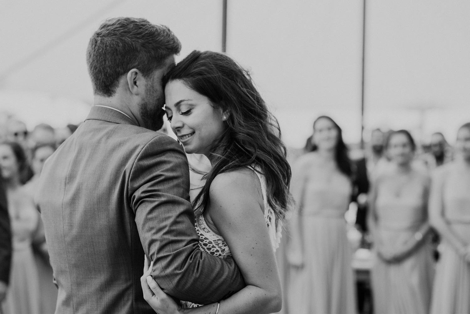 bride and groom intimate moment during first dance