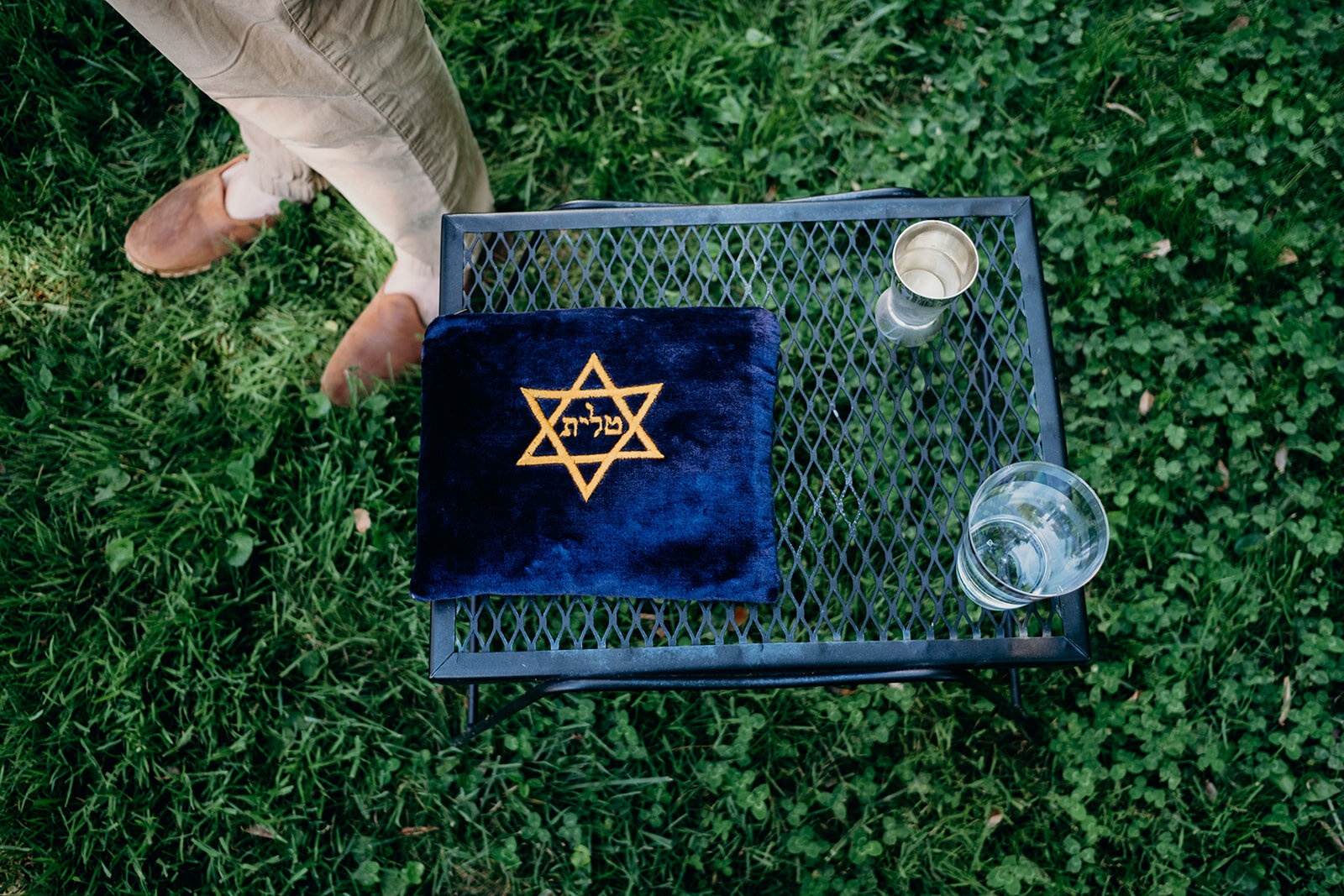 Wine and other items for a Jewish baby naming ceremony. 