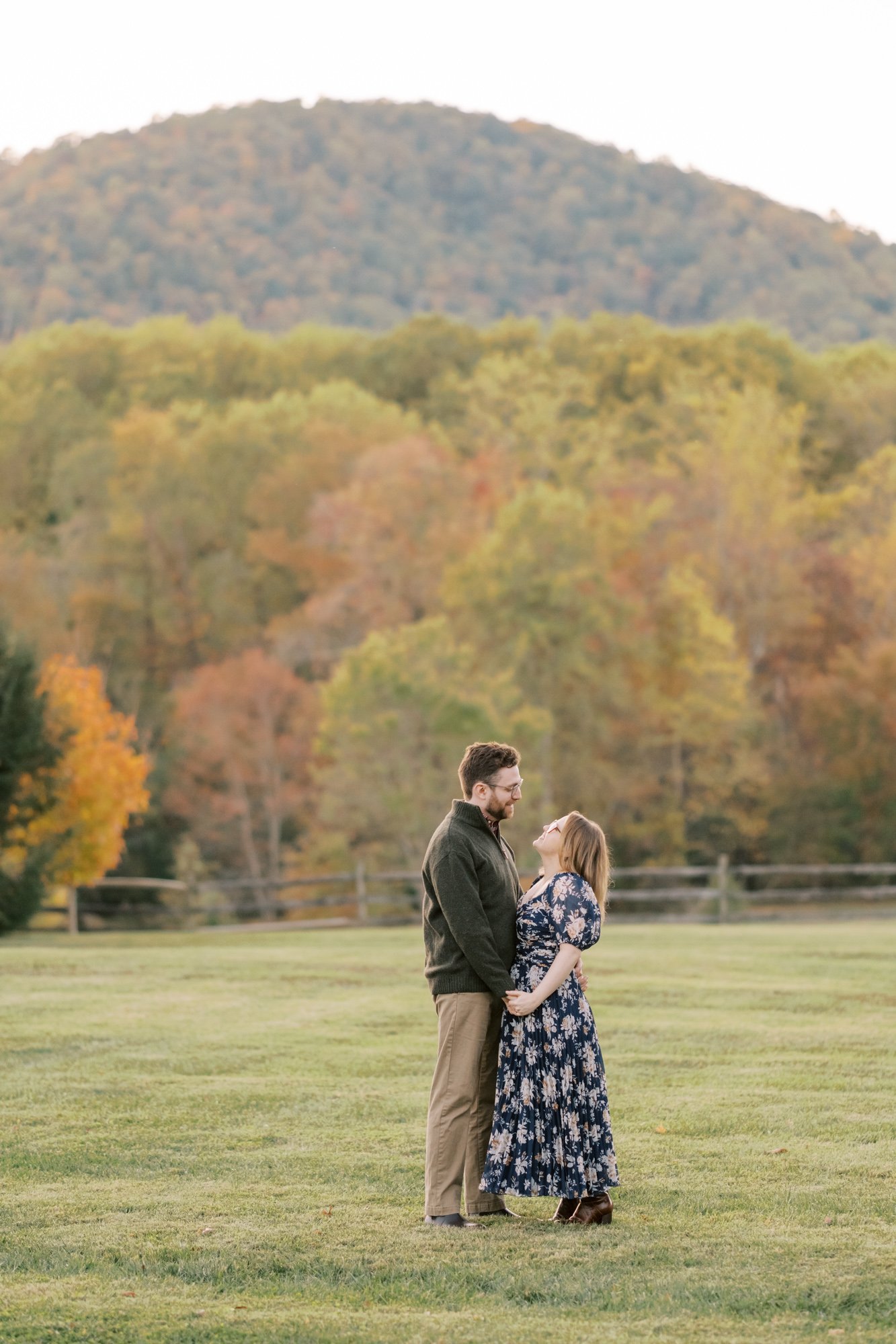 Engagement couple portrait with mountain in background at The Inn at Little Washington