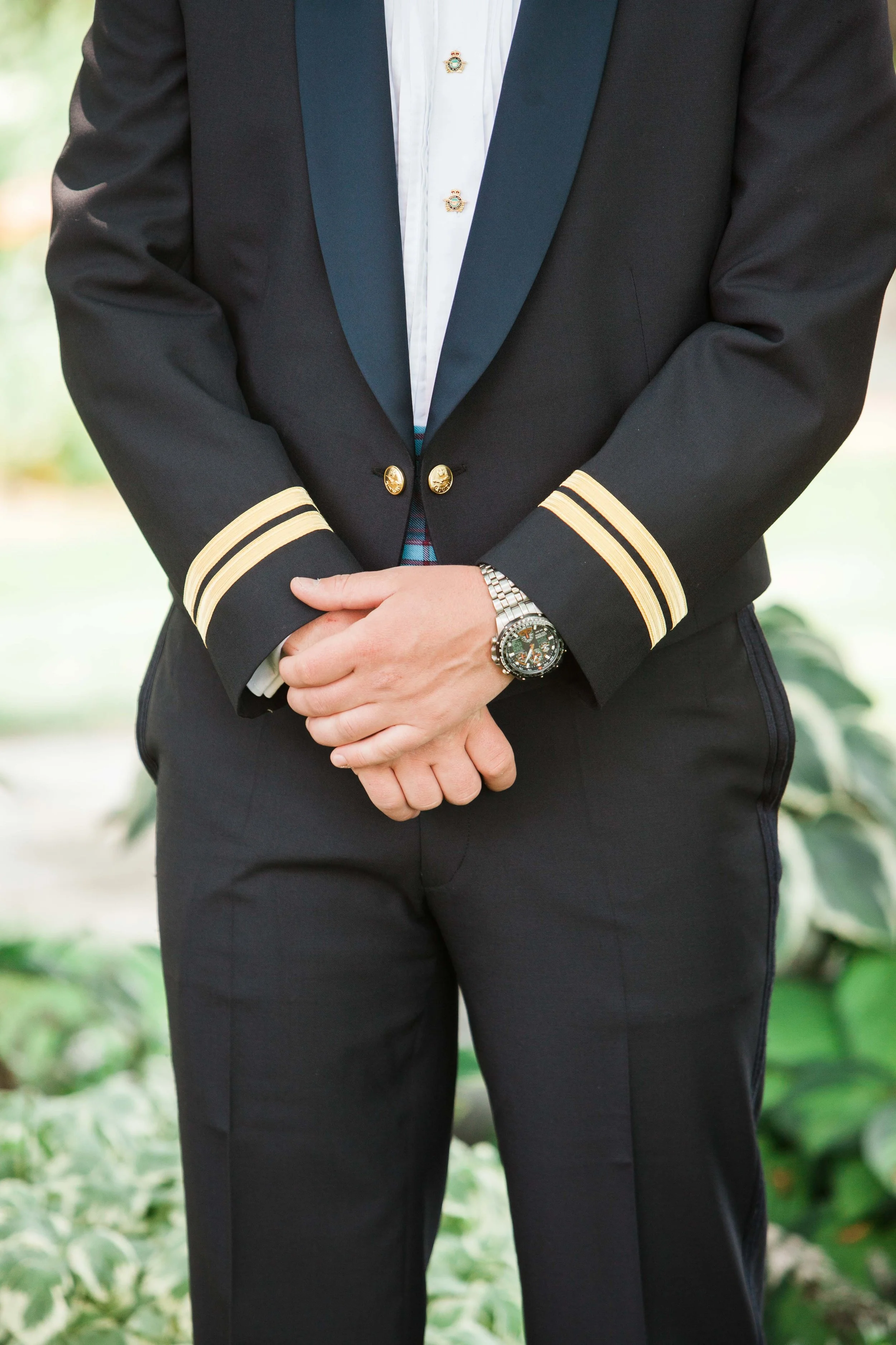 Groom's army suit details and groom's watch