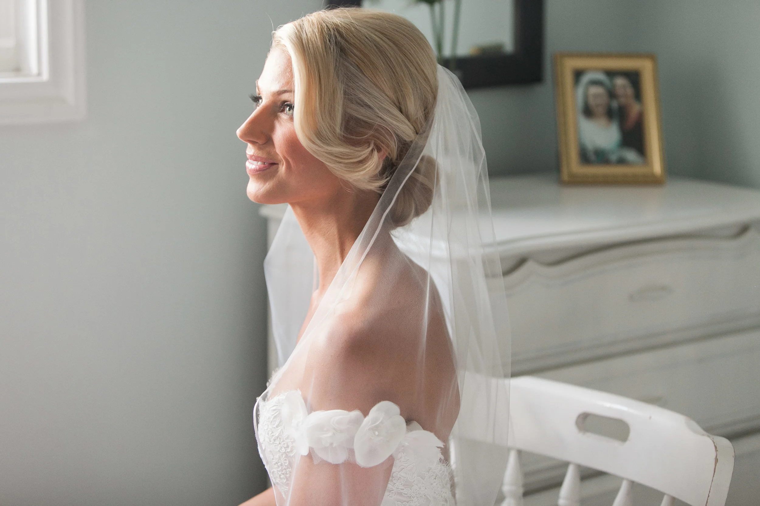 Bride portrait in childhood bedroom