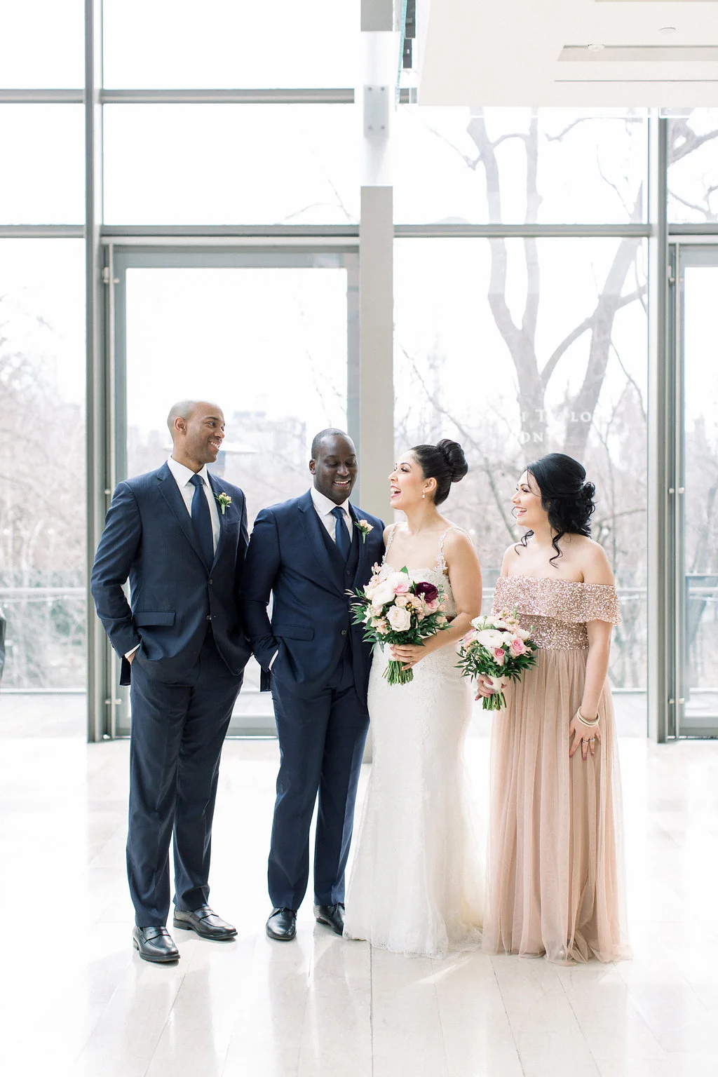 indoor bridal party photos