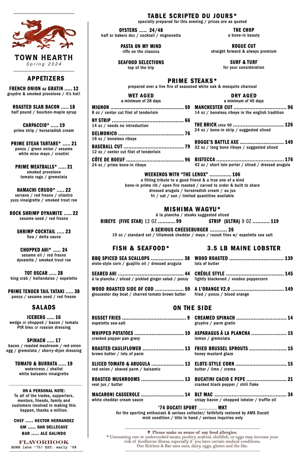 DINNER MENU — Town Hearth