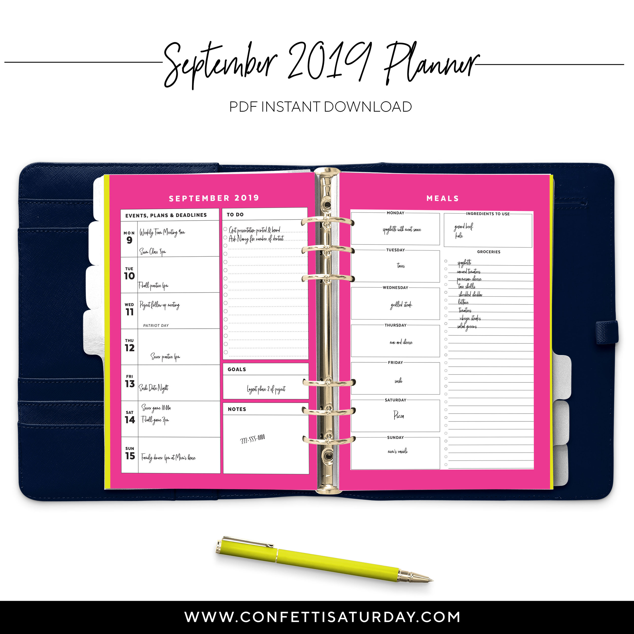 Printable Neon Pink and Yellow Planner Pages