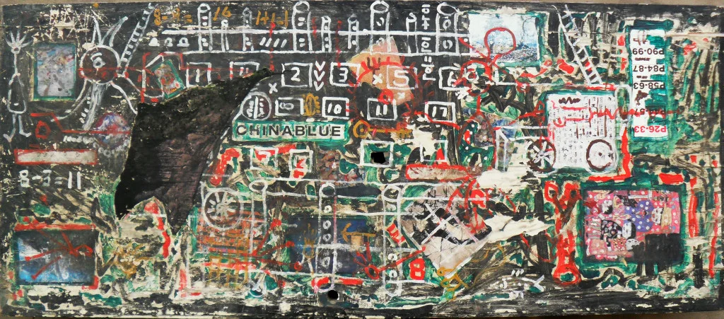 Li Zhongdong, Mobile Factory , 2008. Mixed media on wood board, 200 x 90cm. Image courtesy Almost Art Project. 李忠东,手机工厂,2008. 200 x 90cm,木板综合材料. 致谢:绘素计划.