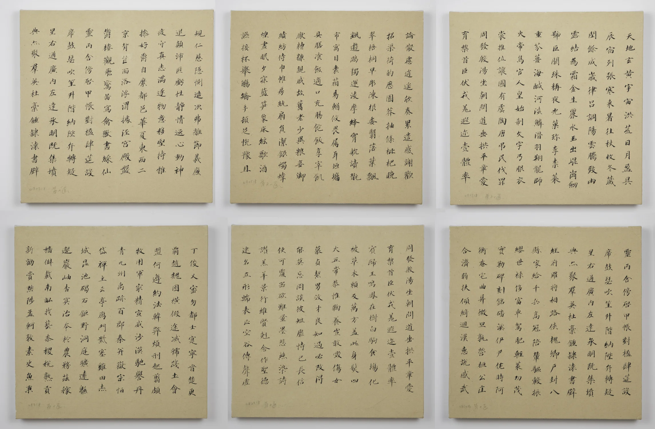 Wei Jia, No. 18222 , 2018. Ink mounted on canvas and backed with wood board, 6 works, each 16 x 16 inch ©Wei Jia, courtesy Fou Gallery