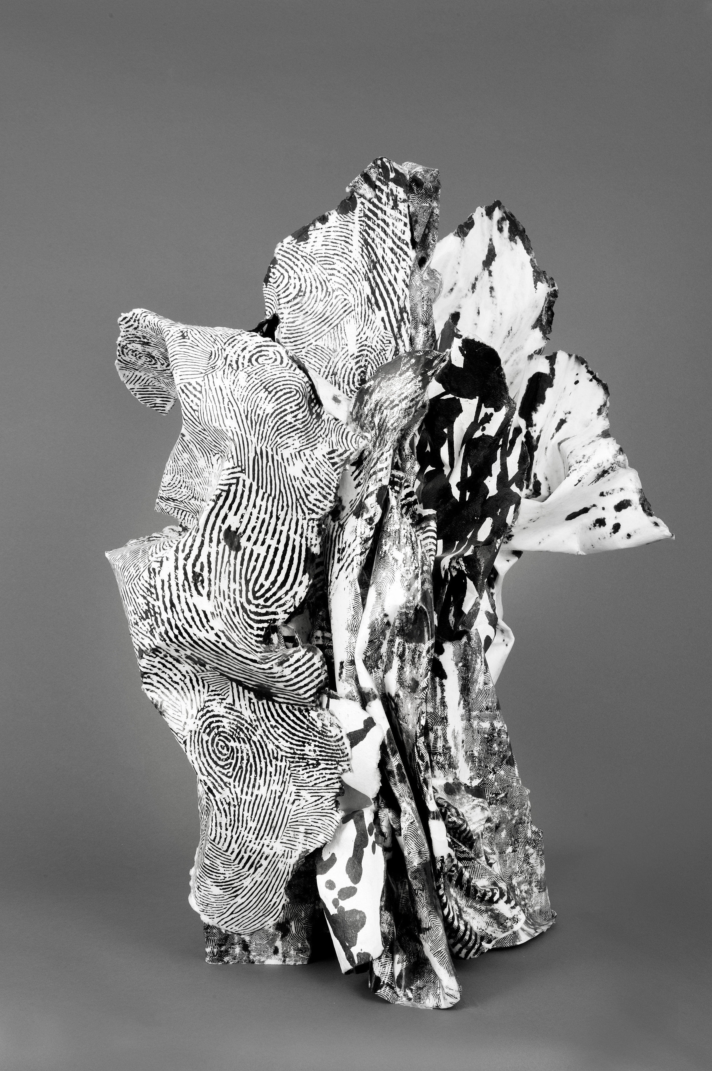Hilda Shen, RockStrata , 2003. Paper, Ink, wax, wood, 14 x 18 x 25 inches ©Hilda Shen, courtesy Fou Gallery