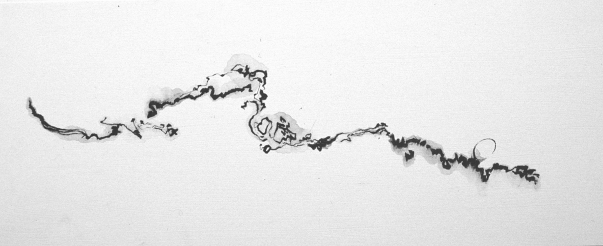 Hilda Shen, One-line Landscape V , 2000. Pencil on paper, 6 ½ x 16 ¾ inches, ©Hilda Shen, courtesy of Fou Gallery