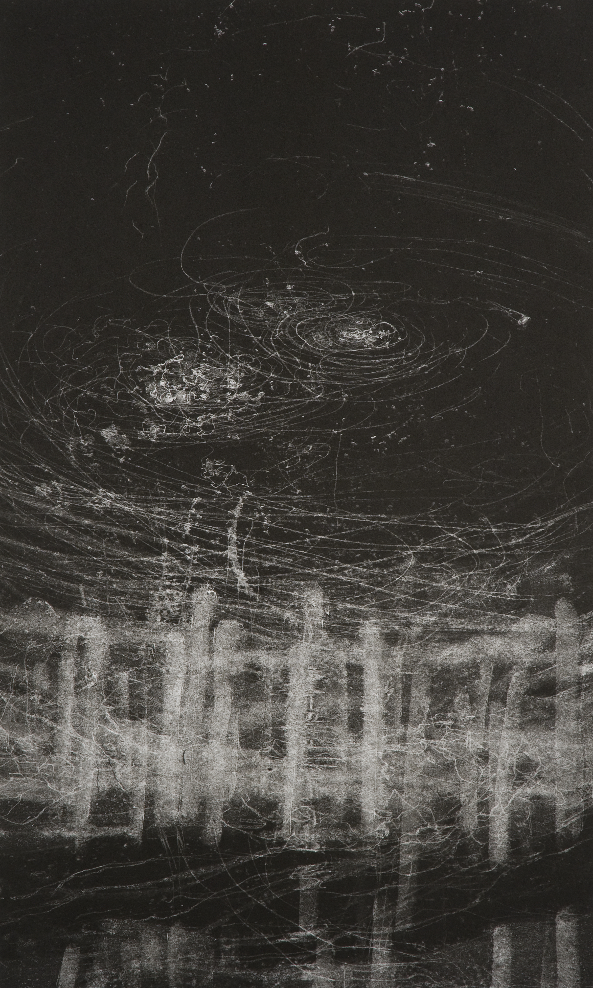 Hilda Shen, Illumined Triptych (middle) , 2010. Set of 3 unique monotypes, 15 x 25 inches, ©Hilda Shen, courtesy of Fou Gallery