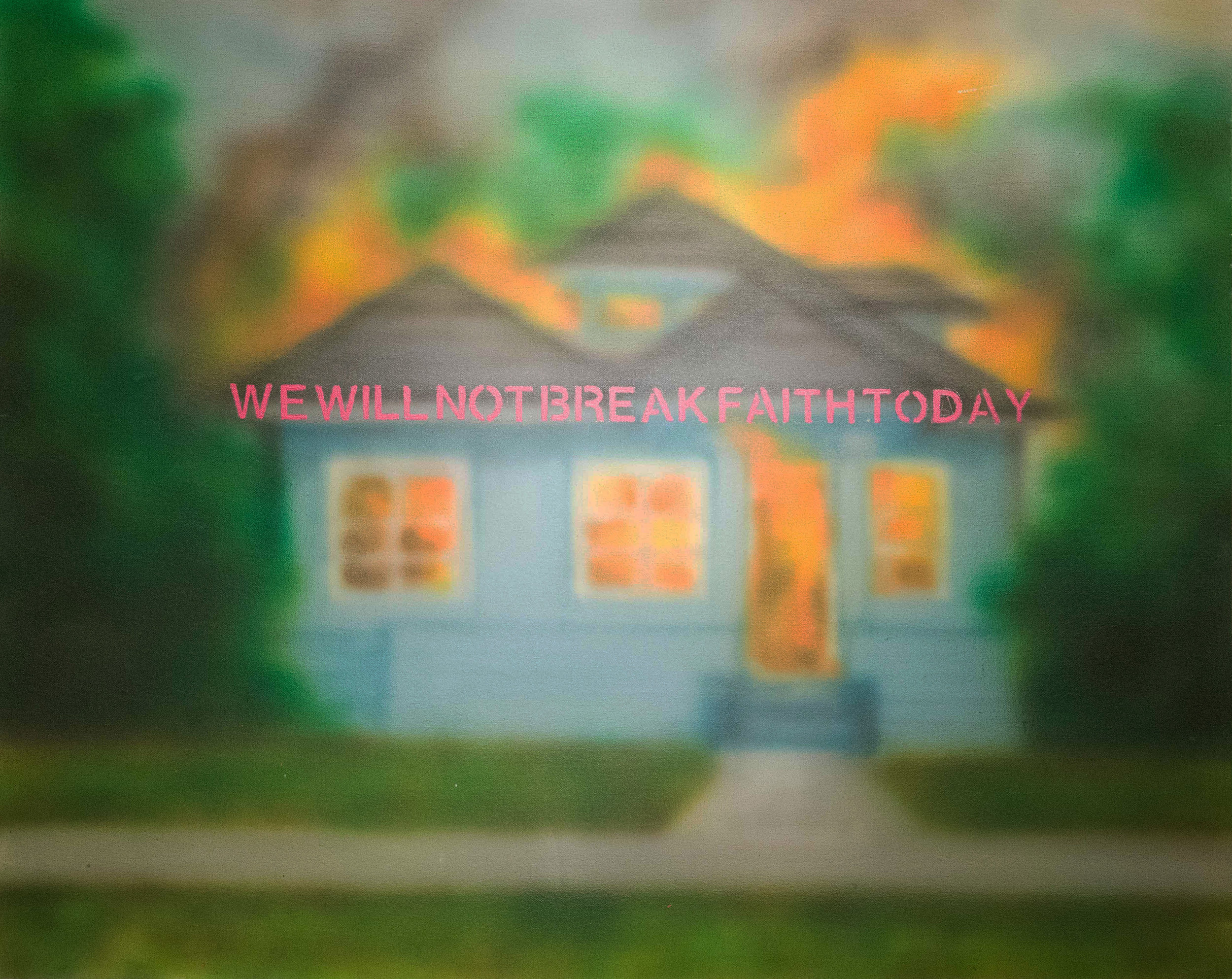 Siyuan Tan, We Will Not Break Faith Today , 2019. Spray paint and acrylic on canvas, 35 x 28 inch ©Siyuan Tan, courtesy Fou Gallery