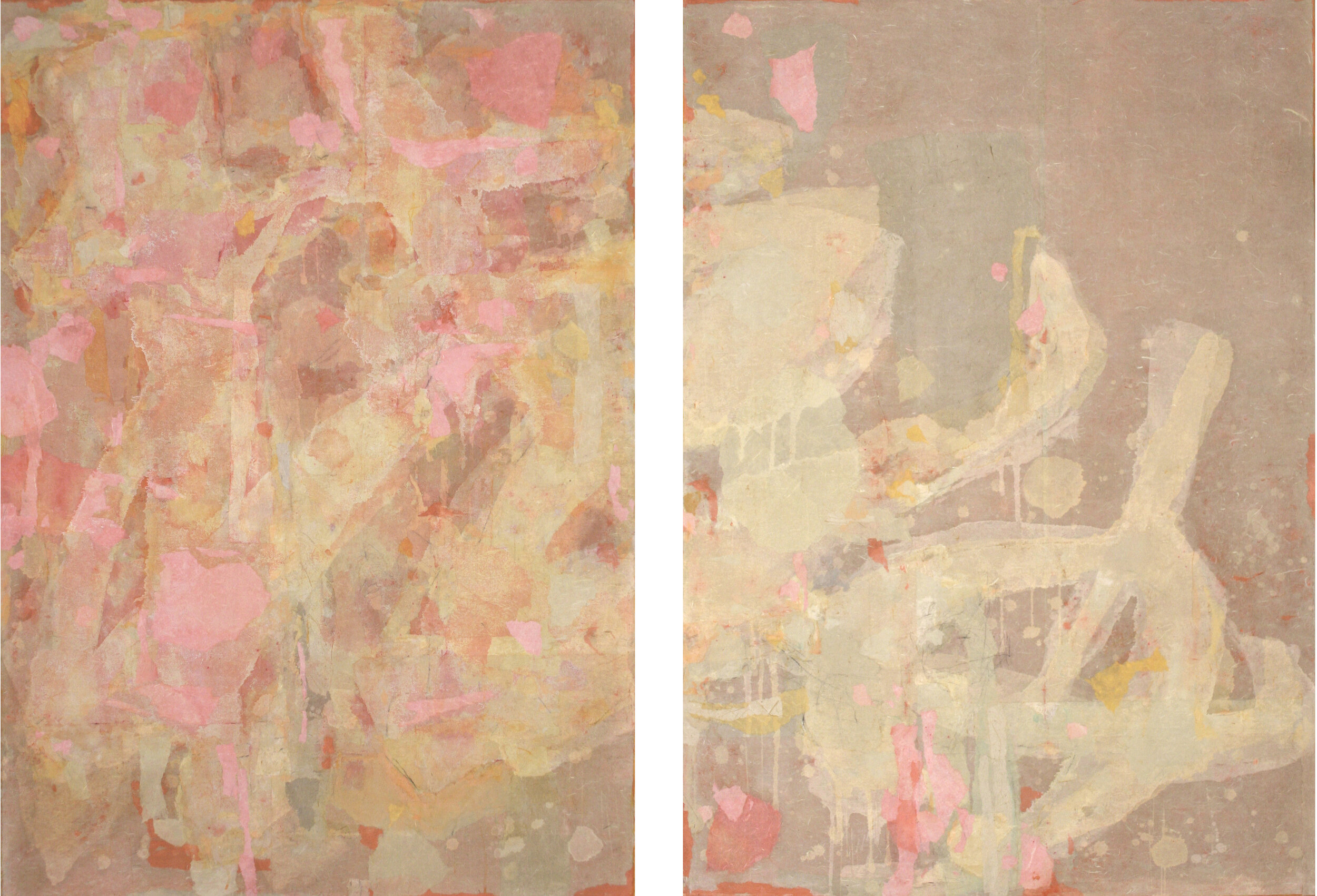 Wei Jia,  No. 13144 , 2013. Gouache, charcoal, pastel and Xuan paper collage on canvas, two panels, each 68 x 48 inches; 136 x 96 inches ©Wei Jia, courtesy Fou Gallery   