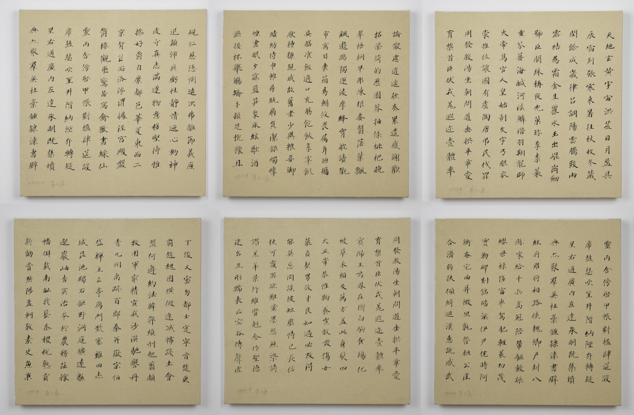  Wei Jia,  No. 18222 , 2018. Ink on paper mounted on canvas backed with wood board, 6 works, each 16 x 16 inches ©Wei Jia, courtesy Fou Gallery   