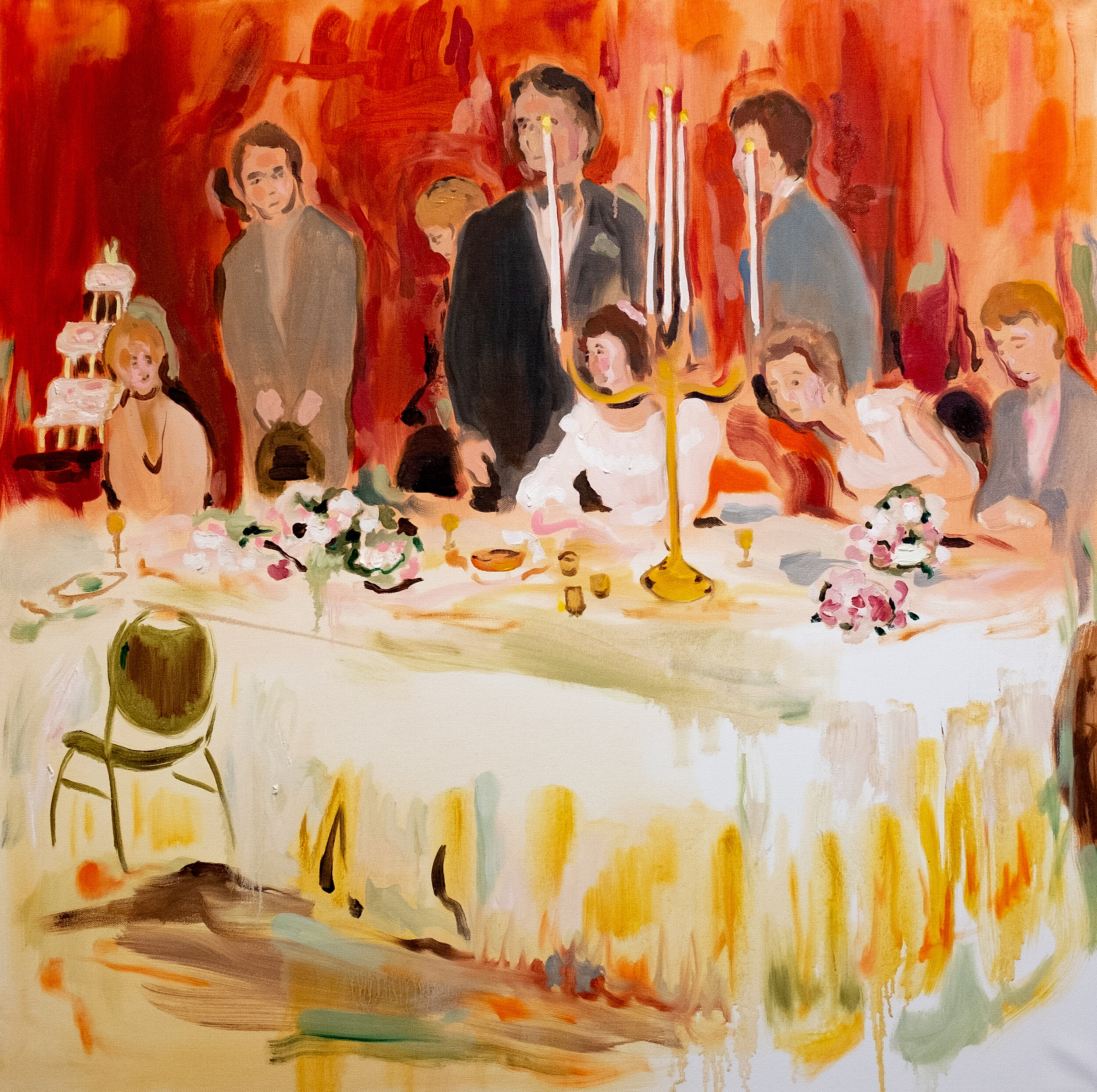  Cathleen Clarke,  The Wedding Party , 2021. Oil and acrylic on canvas, 36 x 36 inches. ©Cathleen Clarke, courtesy of Fou Gallery 