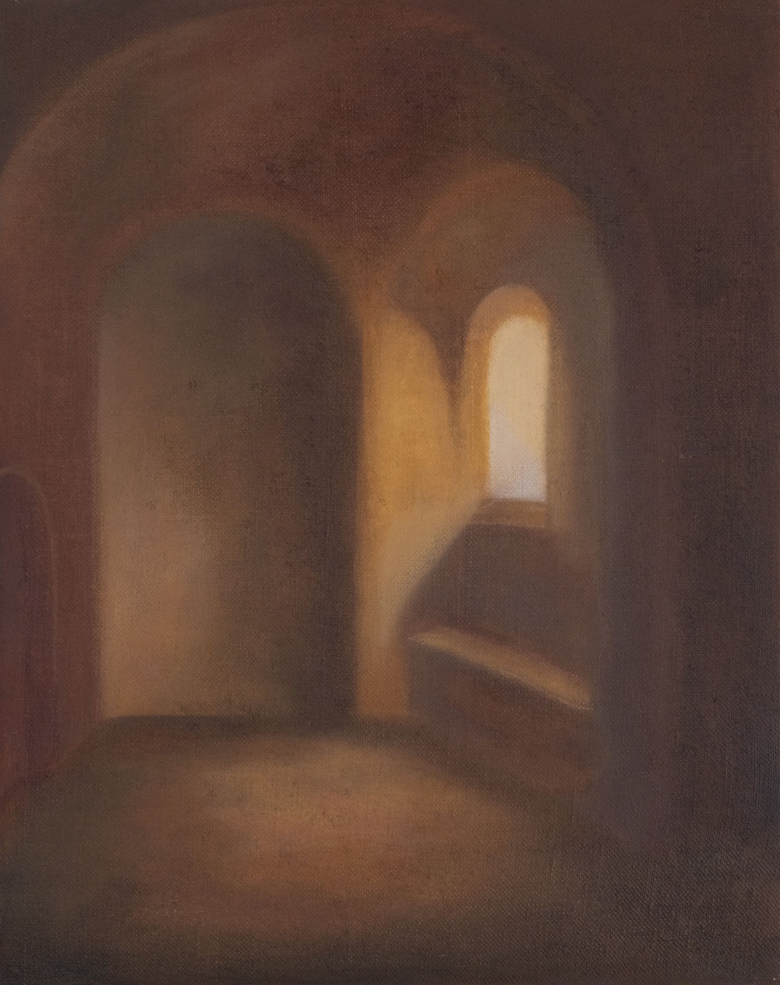 Suyi Xu,  Consulting Lights (Study of Rembrandt/removing the figure) , 2022. Oil on linen, 14 x 11 inches ©Suyi Xu, Photograph by Xi Zhou, courtesy of Fou Gallery 