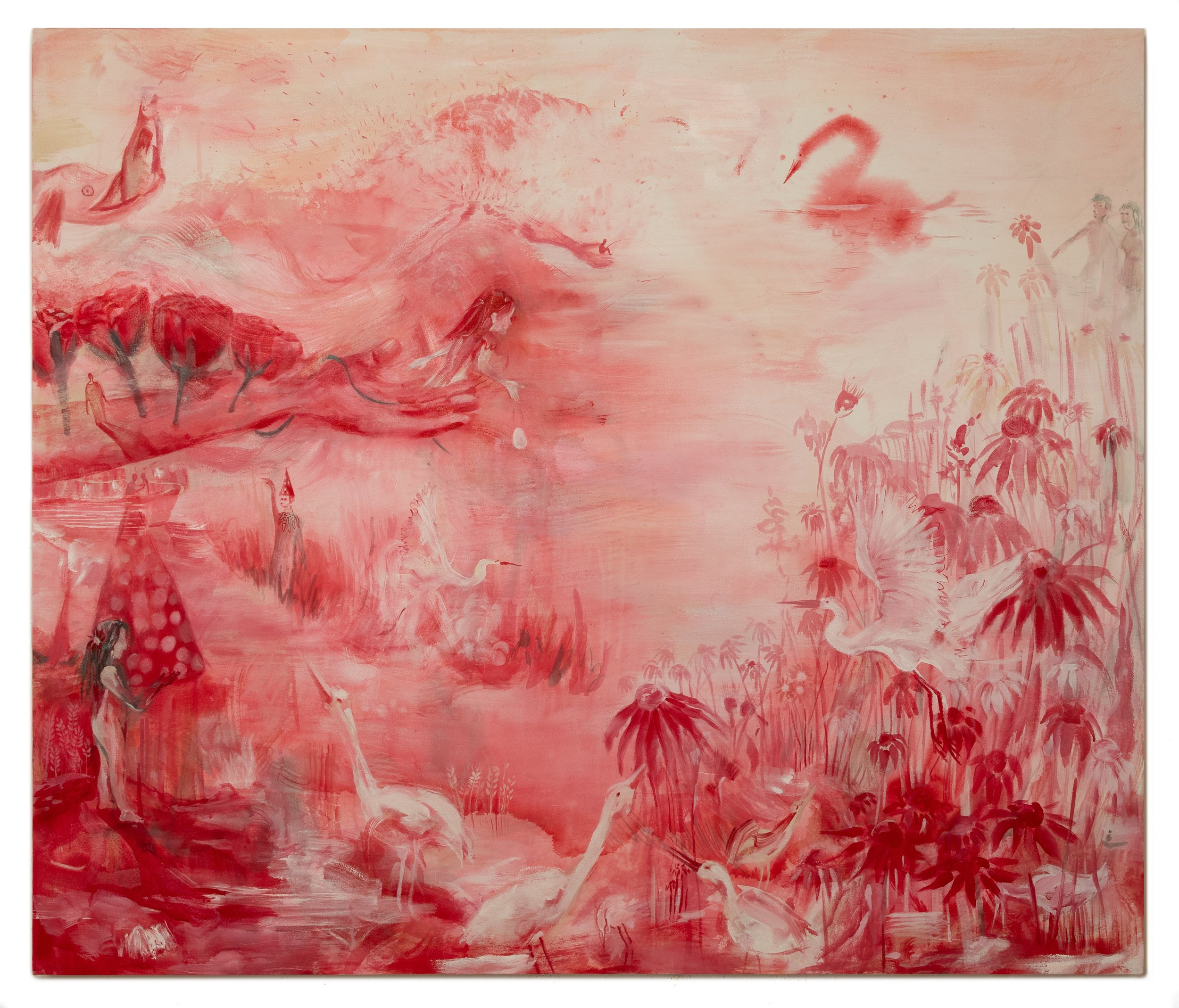  Saba Farhoudnia,  Falling Petals, Standing Roses , 2024. Acrylic on canvas, 46 x 54 inches ©Saba Farhoudnia, courtesy of Fou Gallery 