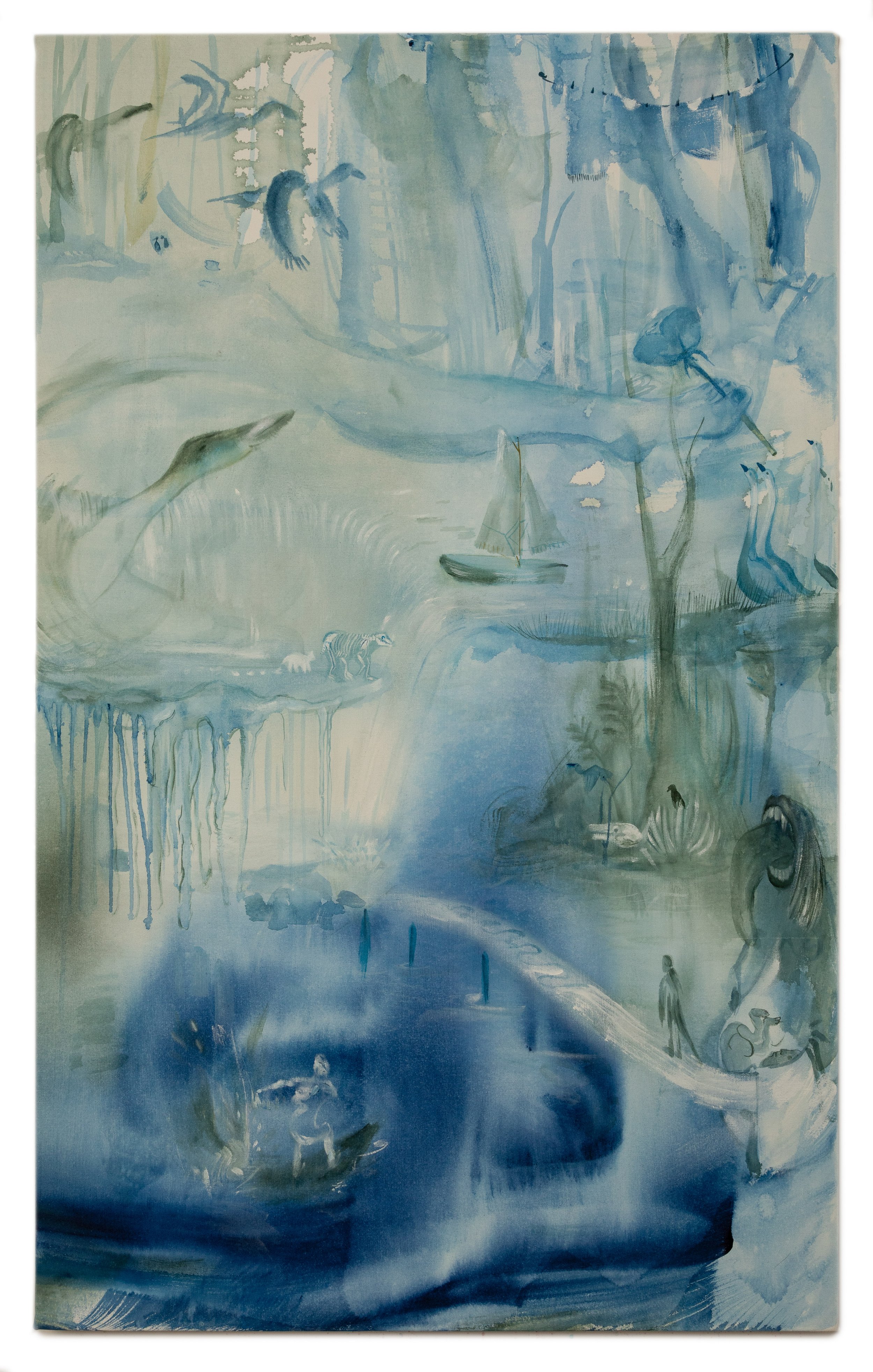  Saba Farhoudnia,  Her Bridge to the Blue Rose , 2024. Acrylic on canvas, 42 x 26 inches ©Saba Farhoudnia, courtesy of Fou Gallery 