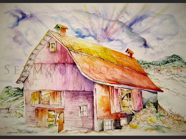 Red Barn with Sunrays