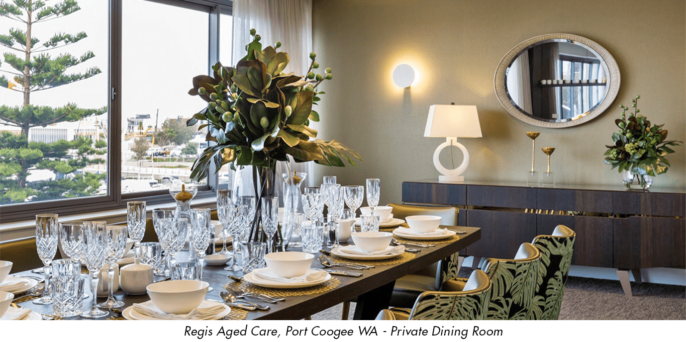 Regis Aged Care Port Coogee Western Australia private dining room with full decor and finishes by de Fiddes