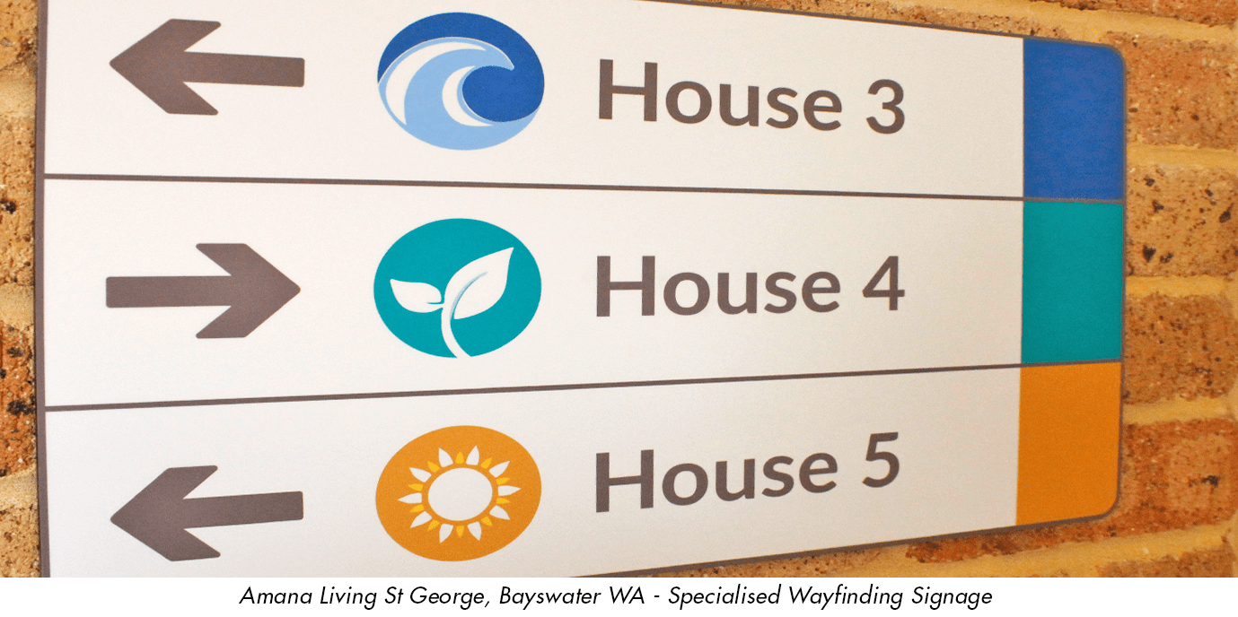 specialist dementia wayfinding design and signage for Amana Living St George Perth by de fiddes