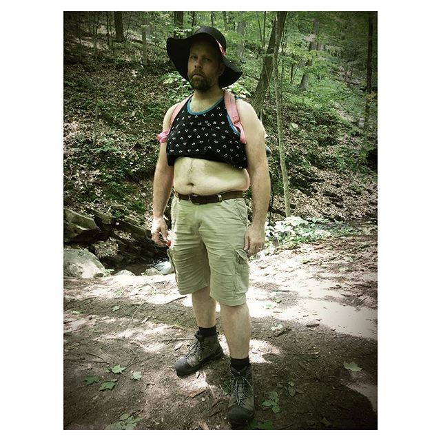 Hiking the trails of Wisconsin... Part of my expansive series on dudes #hiking in #manzierres &amp; #sunbonnets in #ParfreysGlen (near #Baraboo #Wisconsin &amp; #DevilsLakeStatePark)
