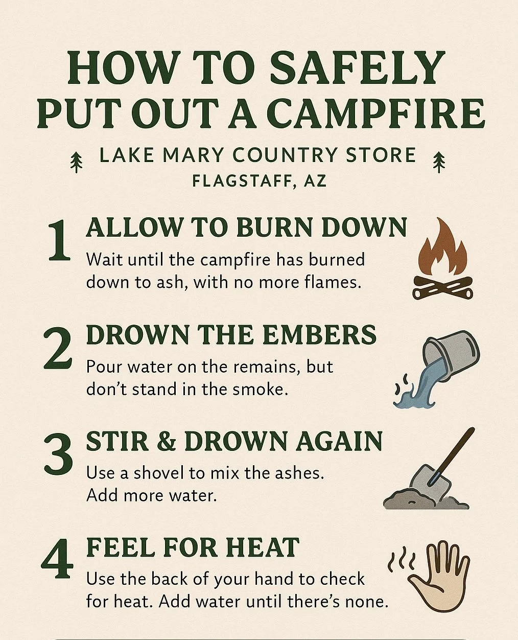 🔥 Fire safety reminder! 🔥⁠
Before you head out, make sure your campfire is completely out &mdash; drown it, stir it, and double-check for lingering heat. A little extra care goes a long way in keeping our forests safe. 🌲⁠
⁠
Even though the store i