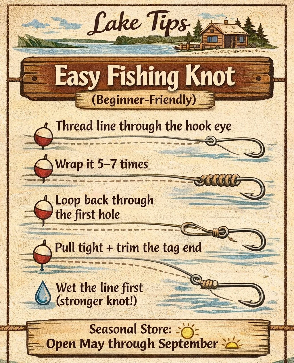 A good day at the lake starts with a solid knot 🙌🎣⁠
Here&rsquo;s an easy beginner-friendly fishing knot you can tie in minutes &mdash; perfect for shore fishing days at Lake Mary!⁠
⁠
⁠
⁠
Lake Mary Country Store⁠
Closed for the winter &mdash; see yo