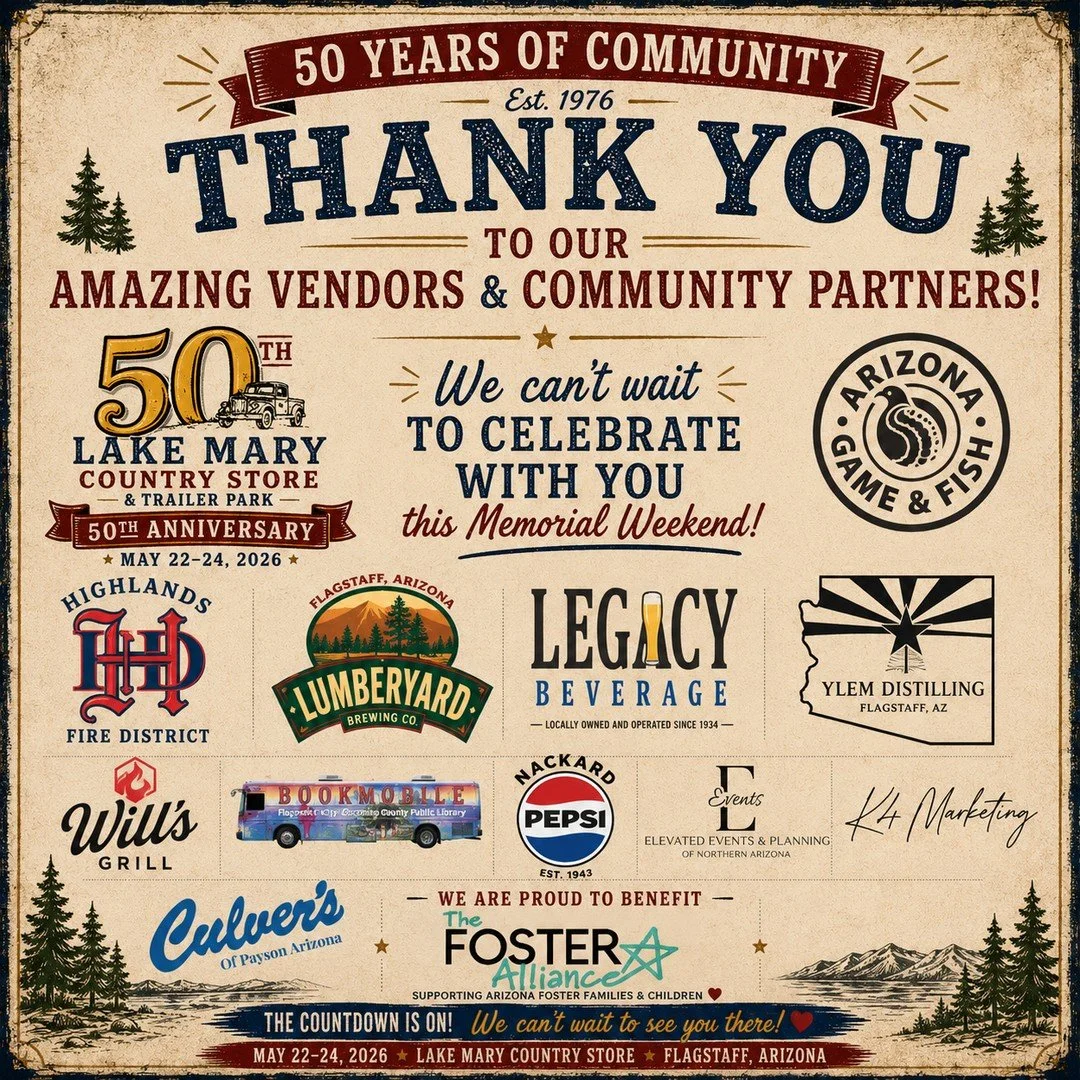 50 years of Lake Mary Country Store would not be possible without the incredible community that has stood beside us along the way. ❤️⁠
⁠
We are beyond grateful for every vendor, local business, community partner, musician, nonprofit, and organization