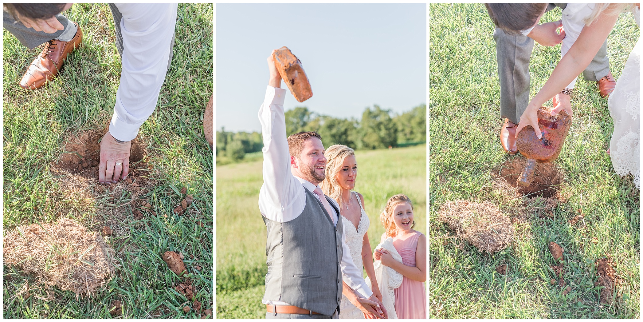 Derek and Kelsey took part of the old tradition of burying the bourbon for your wedding day. It is said if you bury a bottle of bourbon before your wedding day at the venue it will not rain that day. Well it was a GORGEOUS day that is for sure!