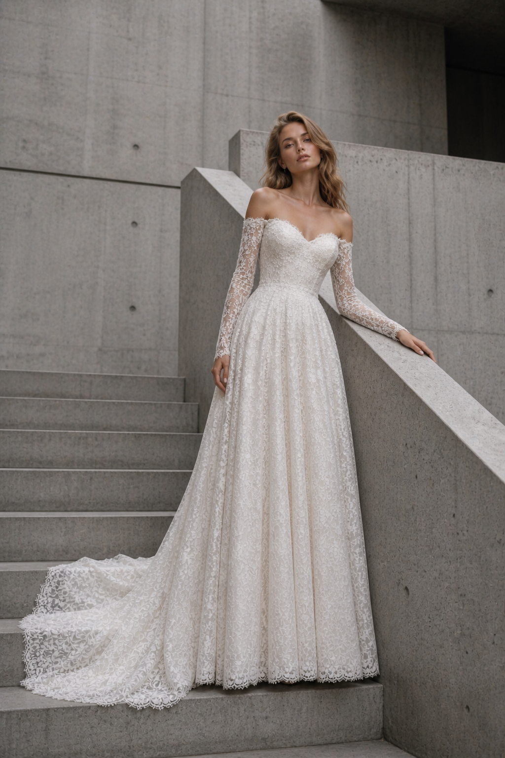 chantilley lace bridal gown