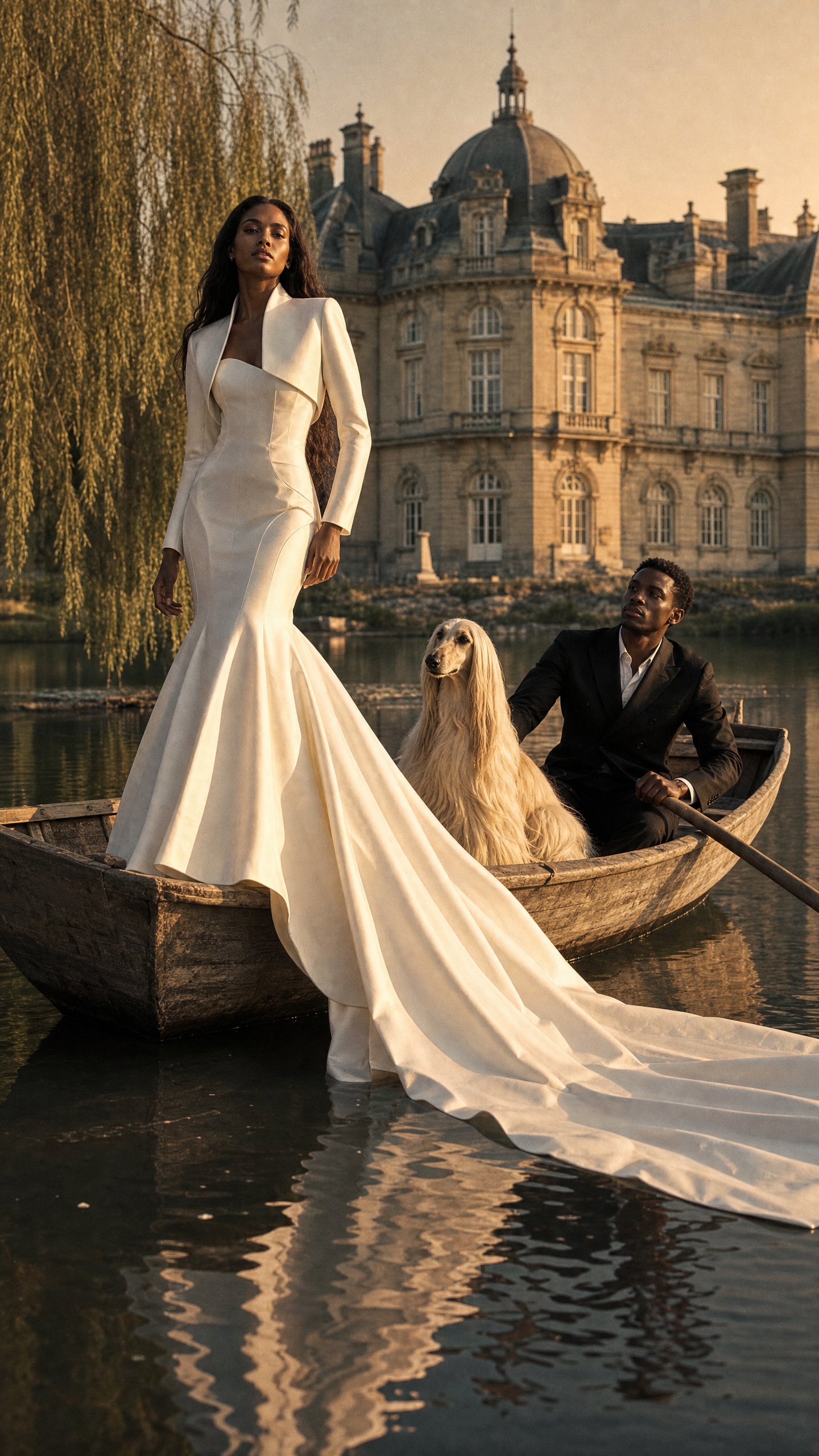 mikado bolero and fitted mermaid gown with panels