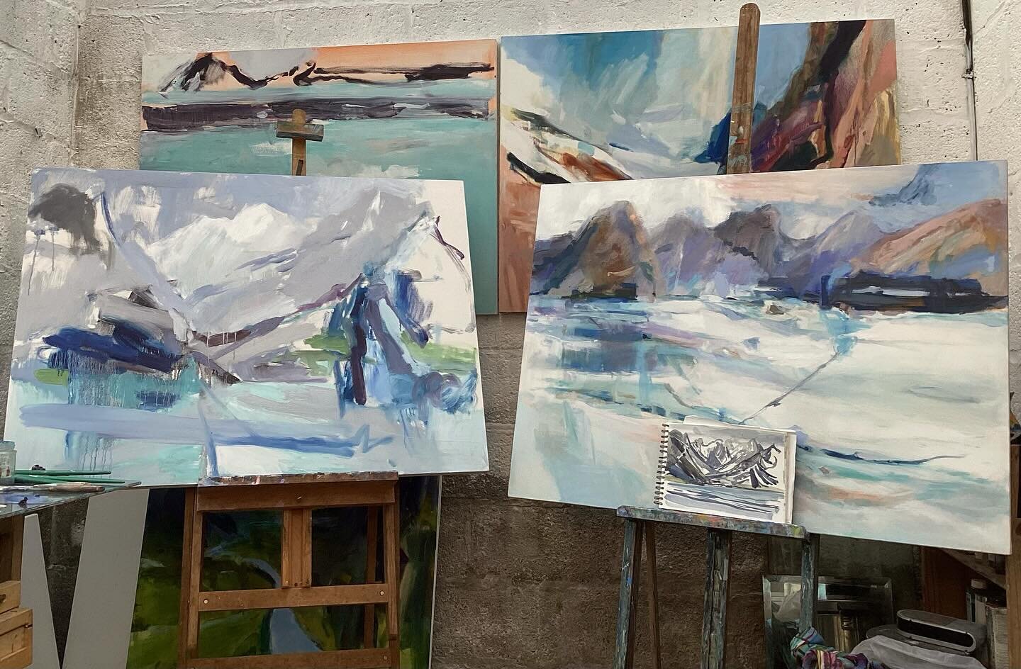 Laying the foundations for a new work and then I will pull these four up together. When we were invited to travel up the Norwegian coast from Bergen to Svalbard I was reading Sara Wheeler&rsquo;s  The Magnetic North, funny how life goes.