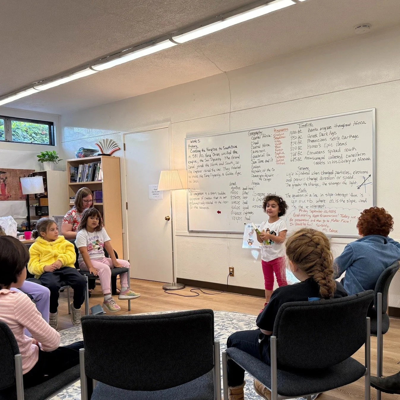 From TK through 8th grade, every Chronos Academy student gives a presentation every Friday, followed by a Q&amp;A. Presenting to their fellow students helps our students build confidence and public speaking skills. Fielding the questions afterwards h