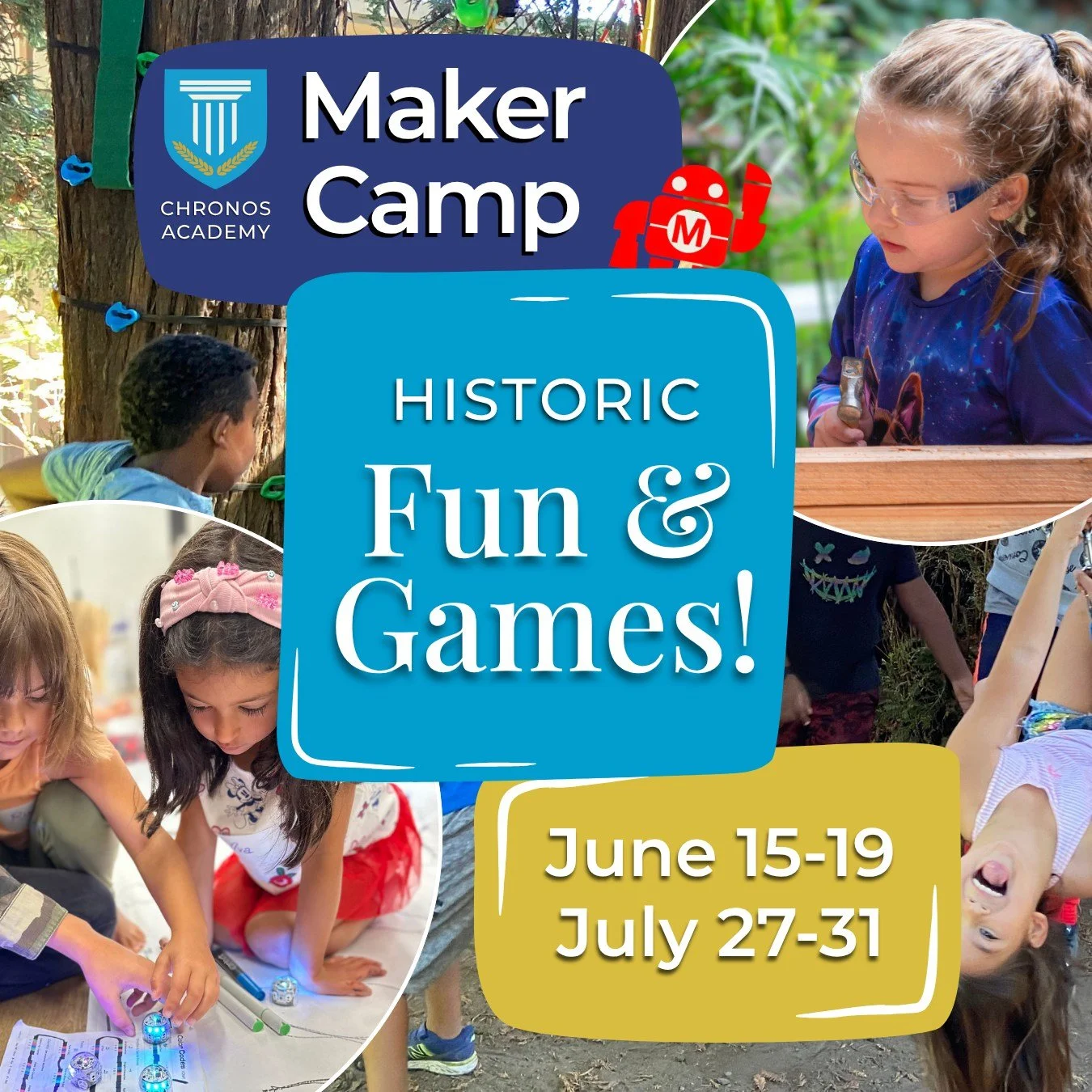 Our Historic Fun &amp; Games theme is going to be a blast! Kids will make toys from the past, with a modern Maker Camp flare. 

With a different theme every week, campers entering TK-6th grade have fun building, crafting, playing, and learning all su