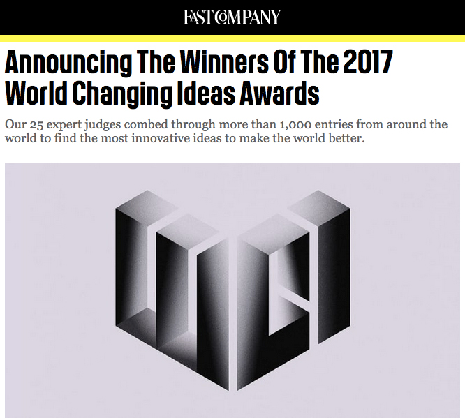 A screenshot from Fast Company magazine's announcement of the 2017 World Changing Ideas Awards published on their website on March 20, 2017.