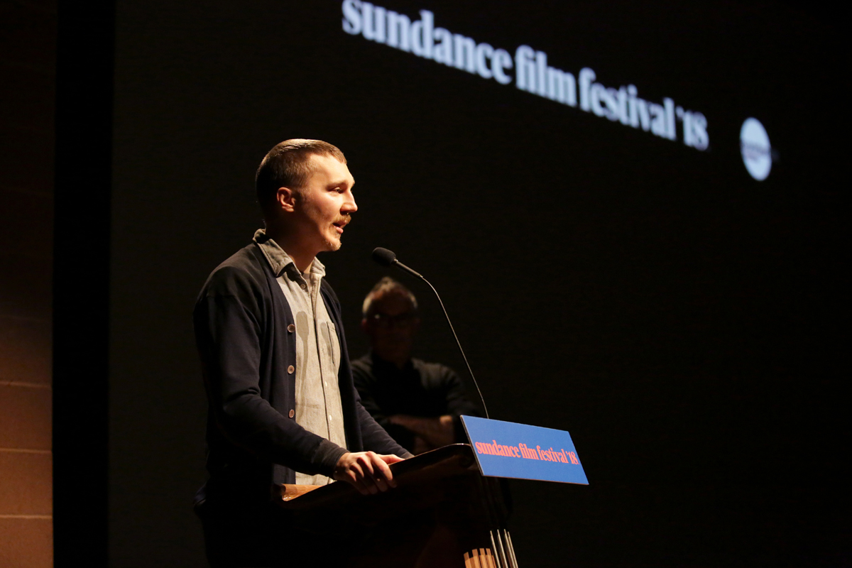 Director Paul Dano introduces the 'Wildlife' premiere. Photographer: Jen Fairchild