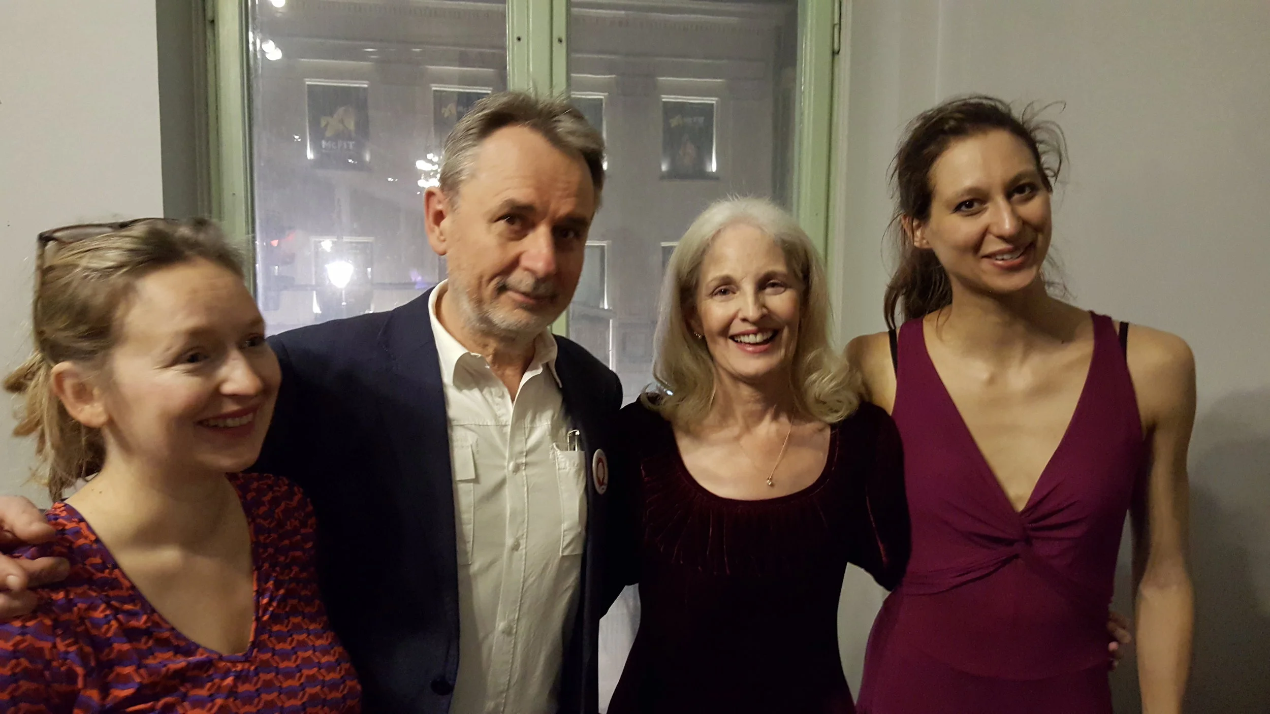 Pam and dancers Ksenia Opria and Hania Jurczak with host and founder of this festival, Jarek Cholodecki, after successful collaboration to music of Chopin and Gershwin, February 25, 2017
