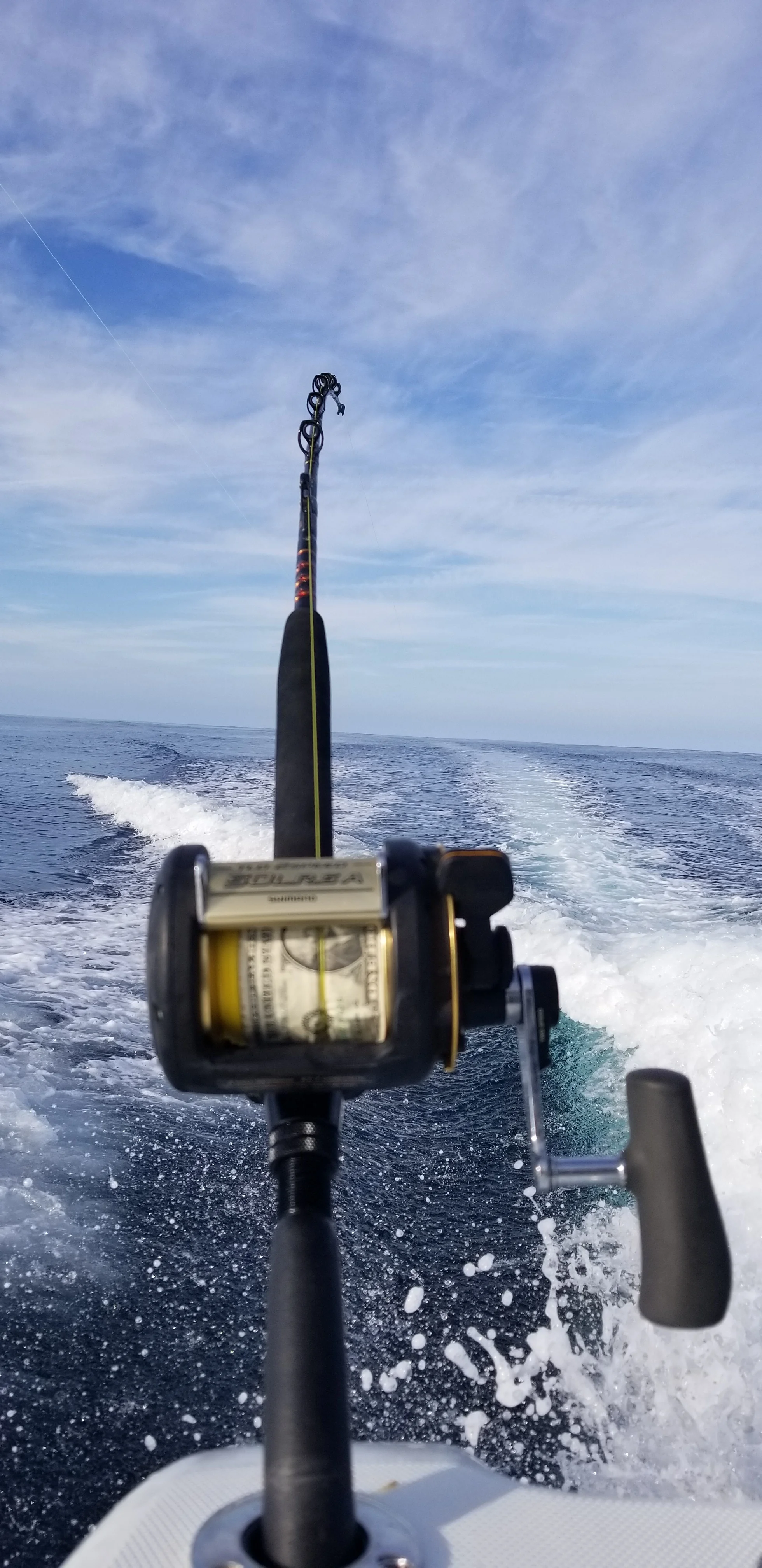 A fishing rod trolling offshore