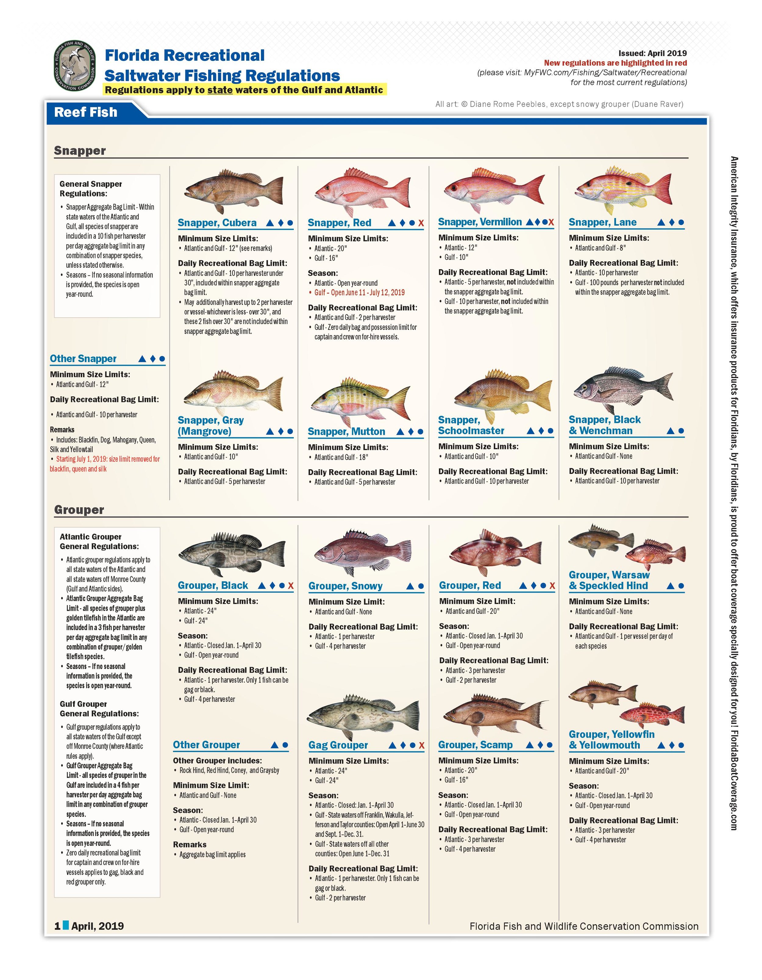 Florida Fishing Calendar 2022 Florida Recreational Saltwater Fishing Bag Limits / Seasons