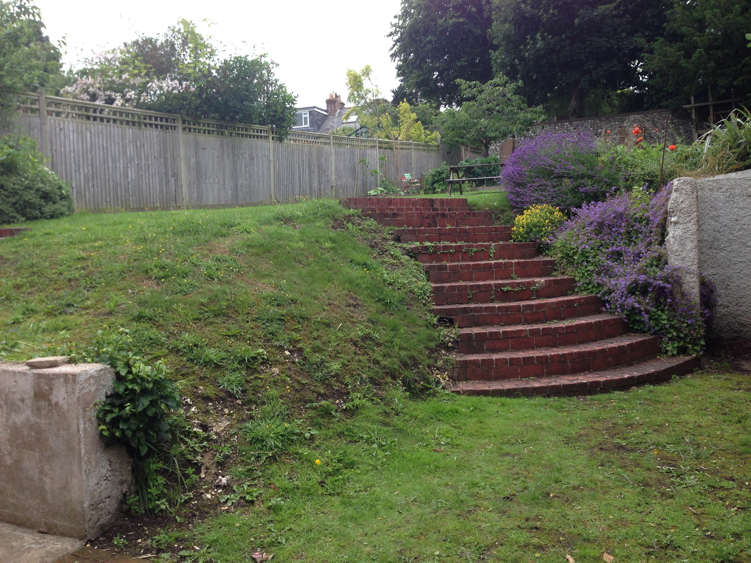 Before - a very muddy slope and garden