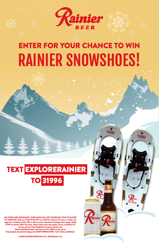 Rainier Beer Snow Shoes Sweepstakes