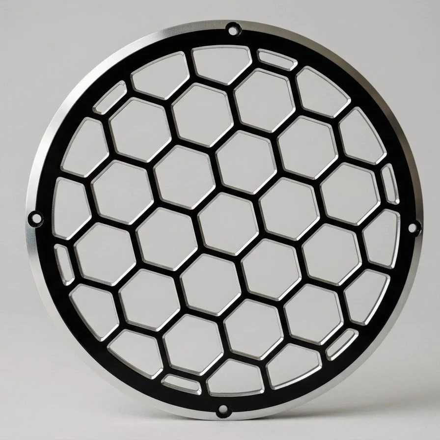 We've combined our custom speaker grille designs into two easy-to-shop collections!

Available in both 6.5" and 8" sizes.

&bull; Standard, Spoke &amp; Honeycomb designs
&bull; Black, Chrome &amp; Contrast Cut finishes
&bull; CNC-machined b
