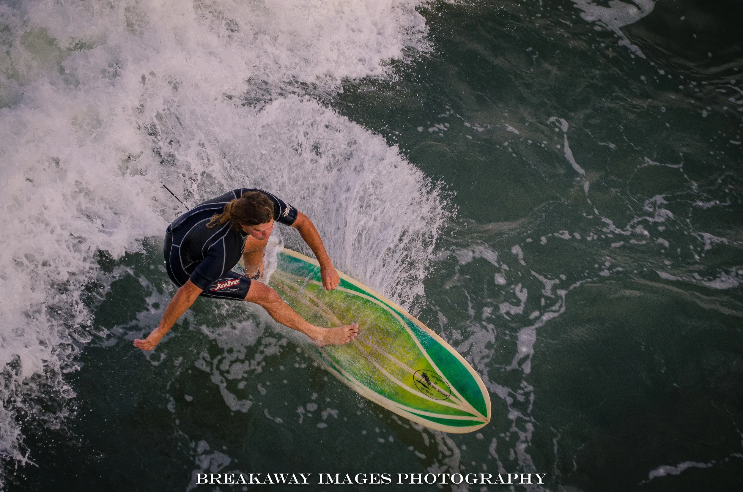 Surfer shot from above, Pacific Beach, California