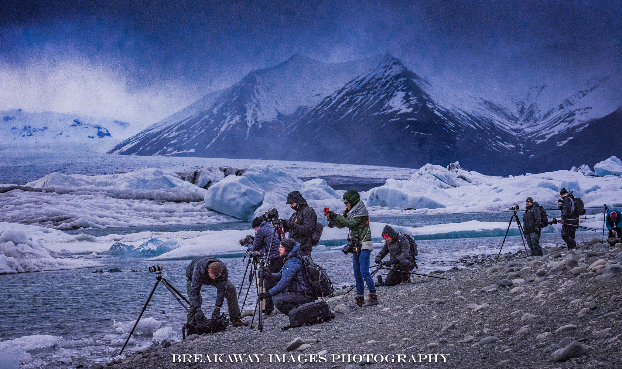Photographers at Jökulsárlón Iceberg Lagoon, Iceland