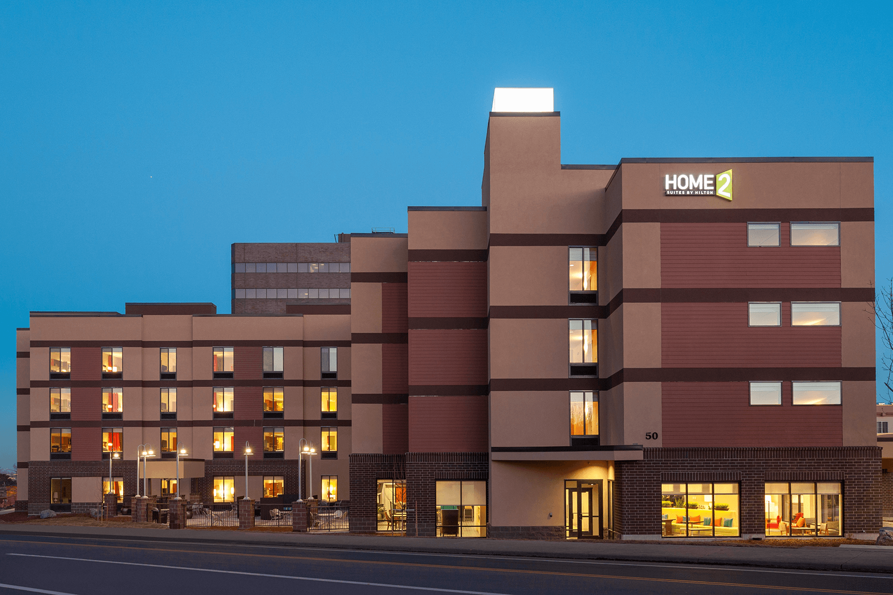  Home 2 Suites exterior at night 