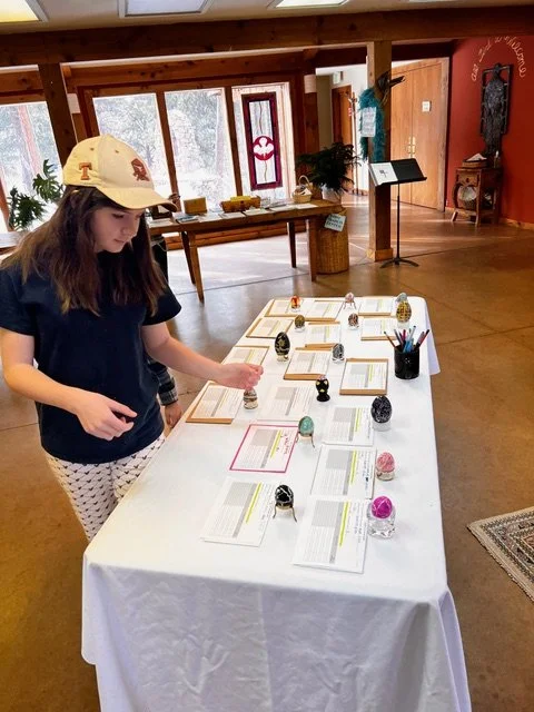 Pysanky eggs were made to be sold on Palm Sunday; proceeds given to charity