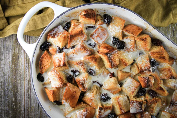 Bread Pudding with Cherries and a Bourbon Cream Sauce